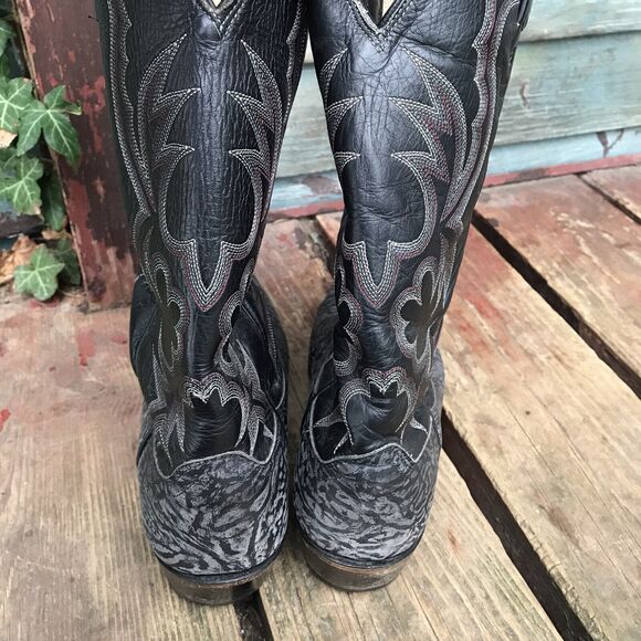 Mens DAN POST Charcoal Black Gray Leather Cowboy Boots Size 9 D 17049 main image 13